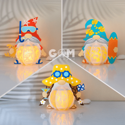 Set 3 Summer Gnome Lantern SVG, Hello Summer Lantern, Paper Lanterns Summer Decoration, Gnome Paper Cutting, DIY Gnome Sea Paper Lanterns