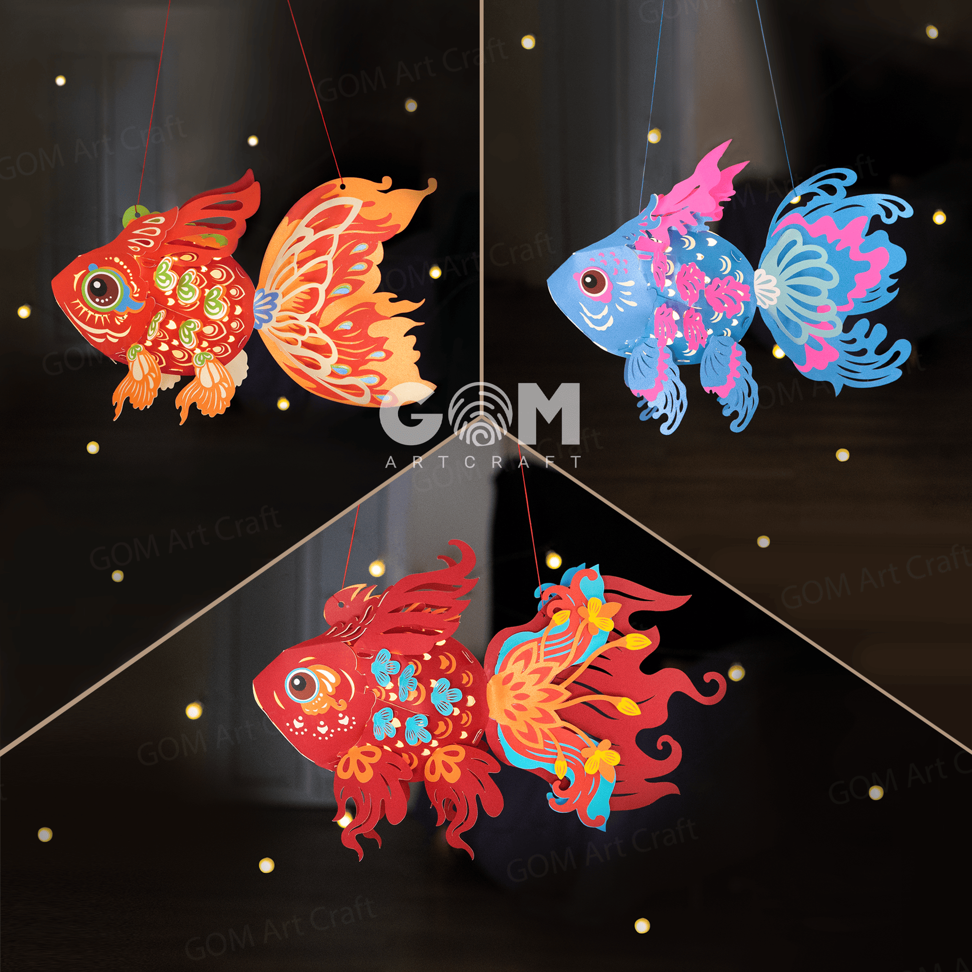 Set 3 Fish Lantern SVG, Goldfish Lantern Paper Cut, DIY Fish Paper Lanterns, Fish Paper Cutting Template, DIY Fish Lantern Decorations
