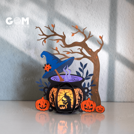 Cauldron Lantern SVG, Paper Lantern for Halloween Decoration, 3D Witch Halloween Papercut, Pumpkin Halloween Lantern, DIY Witch Halloween GOMArtCraft