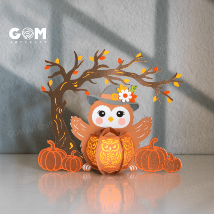 Owl Lantern SVG, 3D Halloween Papercut, Owl Lantern for Halloween Decoration, DIY Halloween Lantern Paper Cut, 3D Halloween Papercut GOMArtCraft