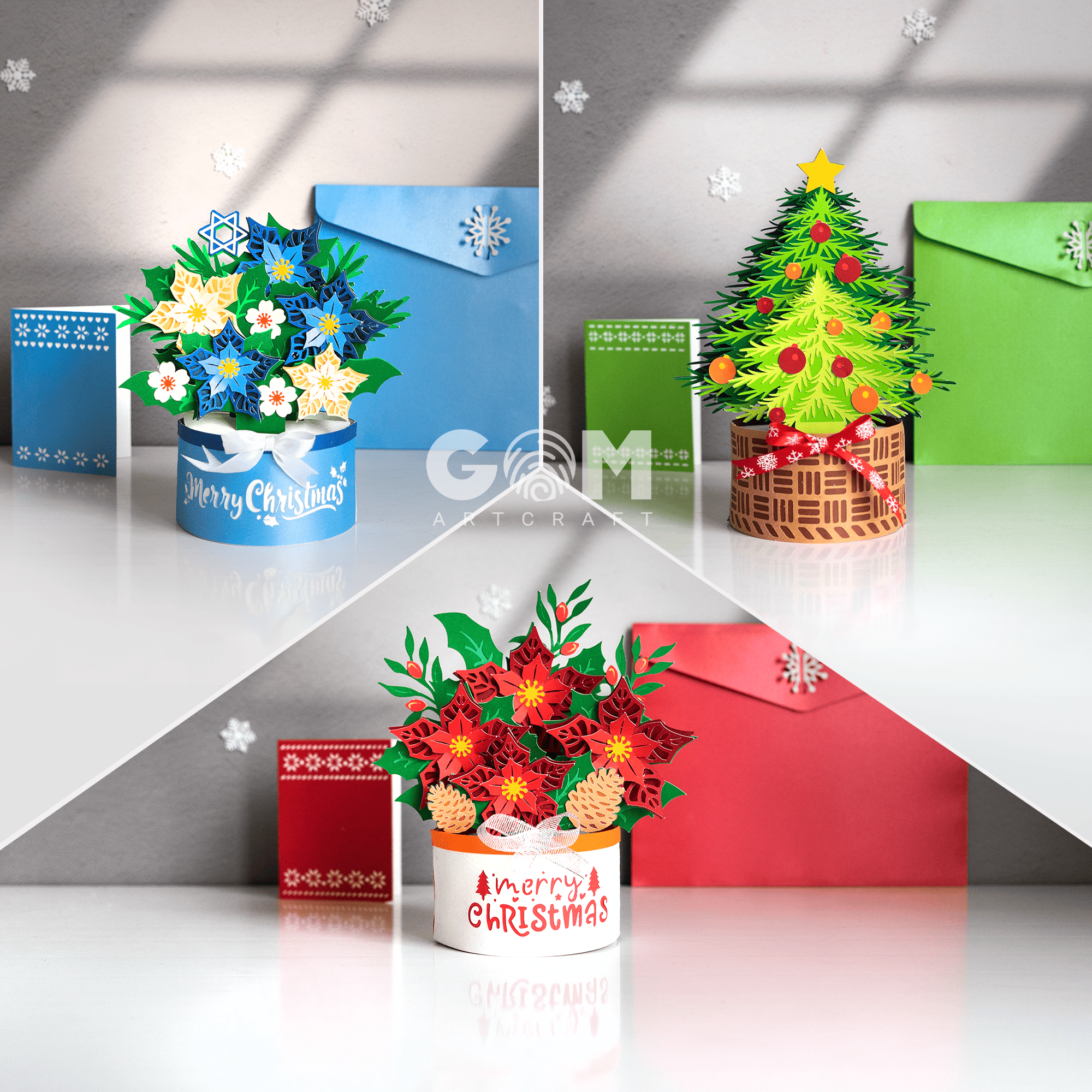 Set 3 Christmas Vase Pop-up Card