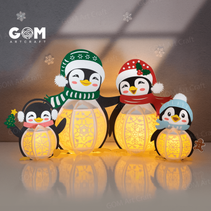 Penguin Family Lantern SVG, DIY Lantern Christmas Ornaments, Lanterns For Christmas Template, GOMArtCraft