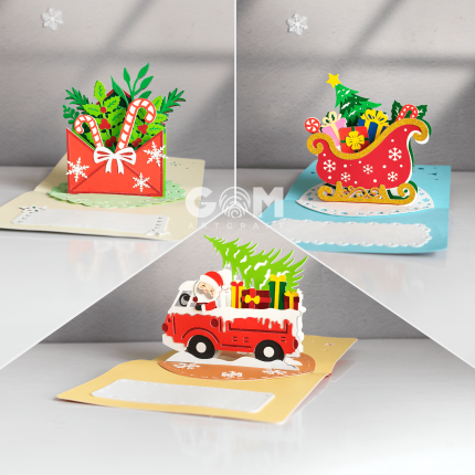 Set 3 Christmas Letter Pop-up Card Template, Santa Sleigh 3D Card, Noel Car Pop-up Card SVG, GOMArtCraft