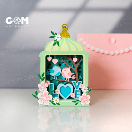 Love Bird Cage Pop-up Card 3D, Valentine's day Pop-up Card Template, Love Flower Card SVG GOMArtCraft