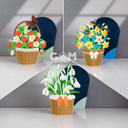 Set 3 Flower Pop-up Card Template, Daffodils Card SVG, Snowdrop Flower Card, Strawberry Card 3D, Spring Pop-up card