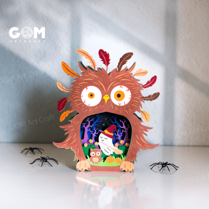 Owl Halloween Pop-up Card SVG, Halloween Paper Cut Template, Ghost 3D Layer Paper Card GOMArtCraft