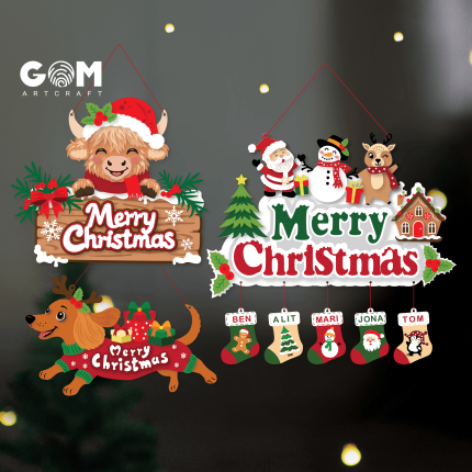 Set 3 Christmas 3D Layered, Door Hanger Christmas Paper Cut, Christmas Multilayer Papercraft Template, Wall Art Decor SVG GOMArtCraft