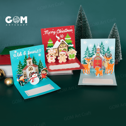 Set 3 Christmas Pop-up Card SVG, Pop-up Card 3D Template: Reindeer, Snowman, Gingerbread (Digital Download) GOMArtCraft