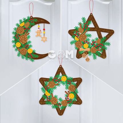 Door Hanger Christmas Paper Cut SVG, Christmas Ornament 3D Layered, Christmas Multilayer Papercraft Template GOMArtCraft