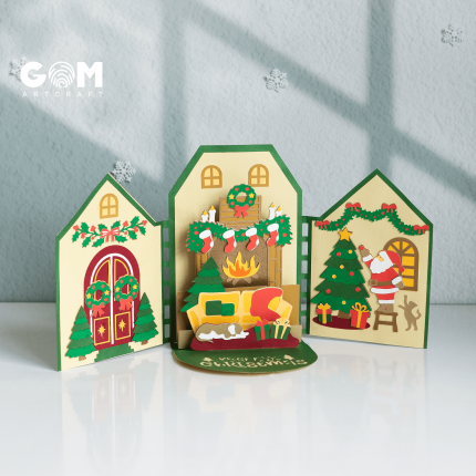 Fireplace Pop-up Card Template SVG, Christmas Papercut, Christmas Ornament Pop-up Card GOMArtCraft